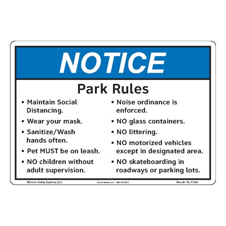 ANSI/ISO Compliant Notice/Park Rules Safety Signs Outdoor Flexible Polyester (Z1) 10 X 7